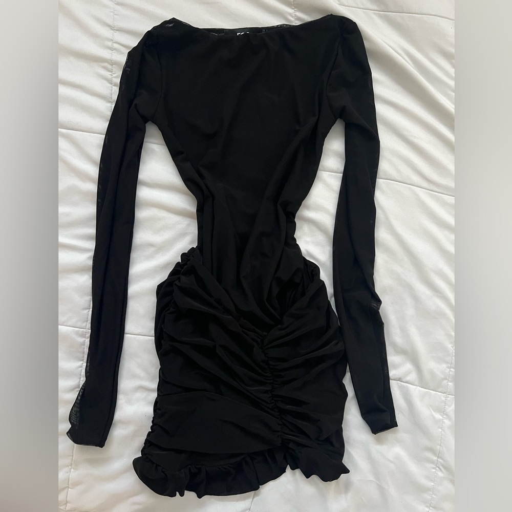 EGO Black Long Sleeve Ruched Dress